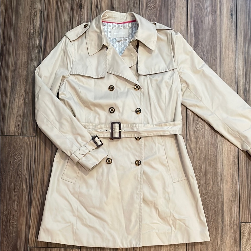 Banana Republic Tan Trench Coat with Belt and Wide Collar